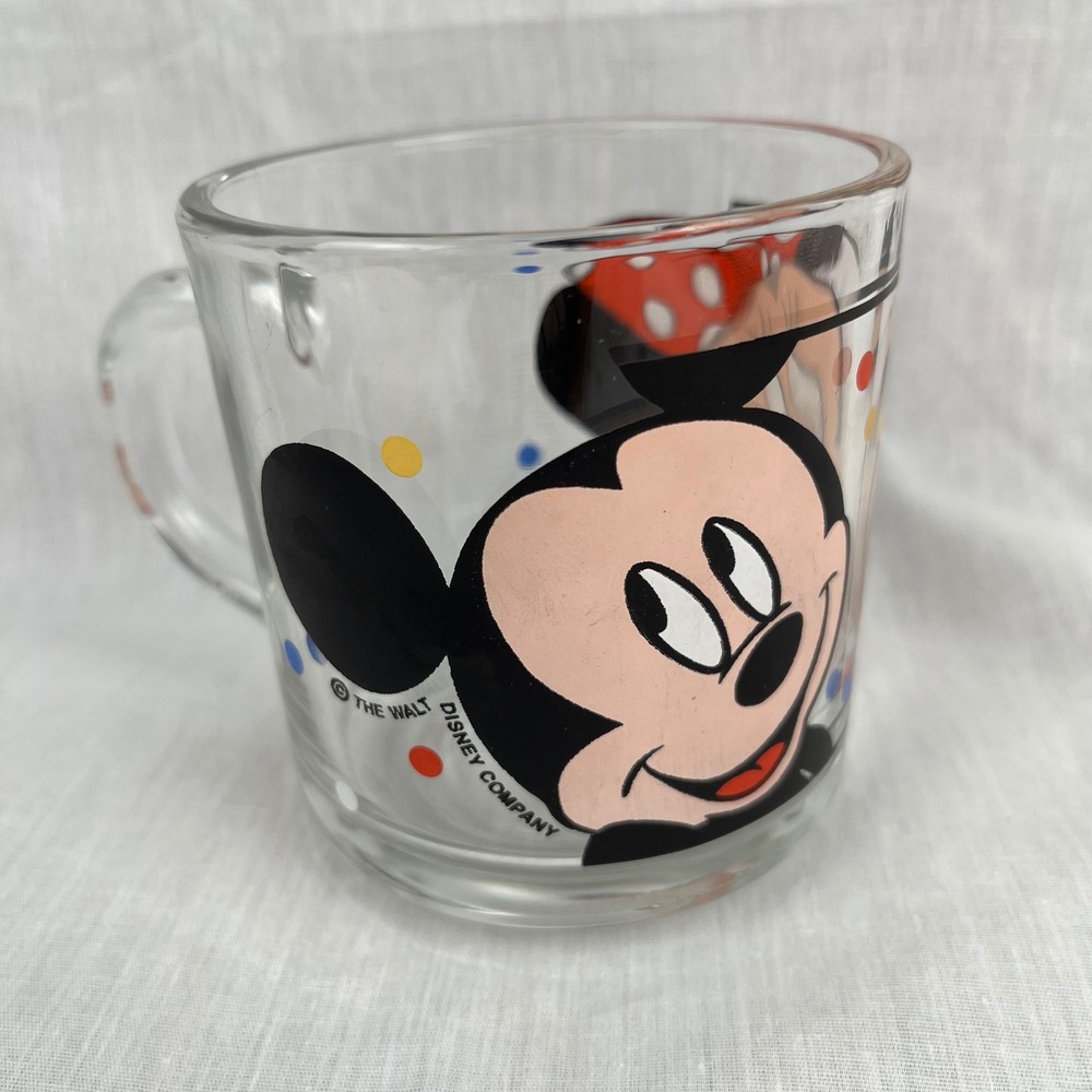 Vintage Disney Mickey Mouse & Minnie Mouse‎ Glass Coffee Mug USA Made